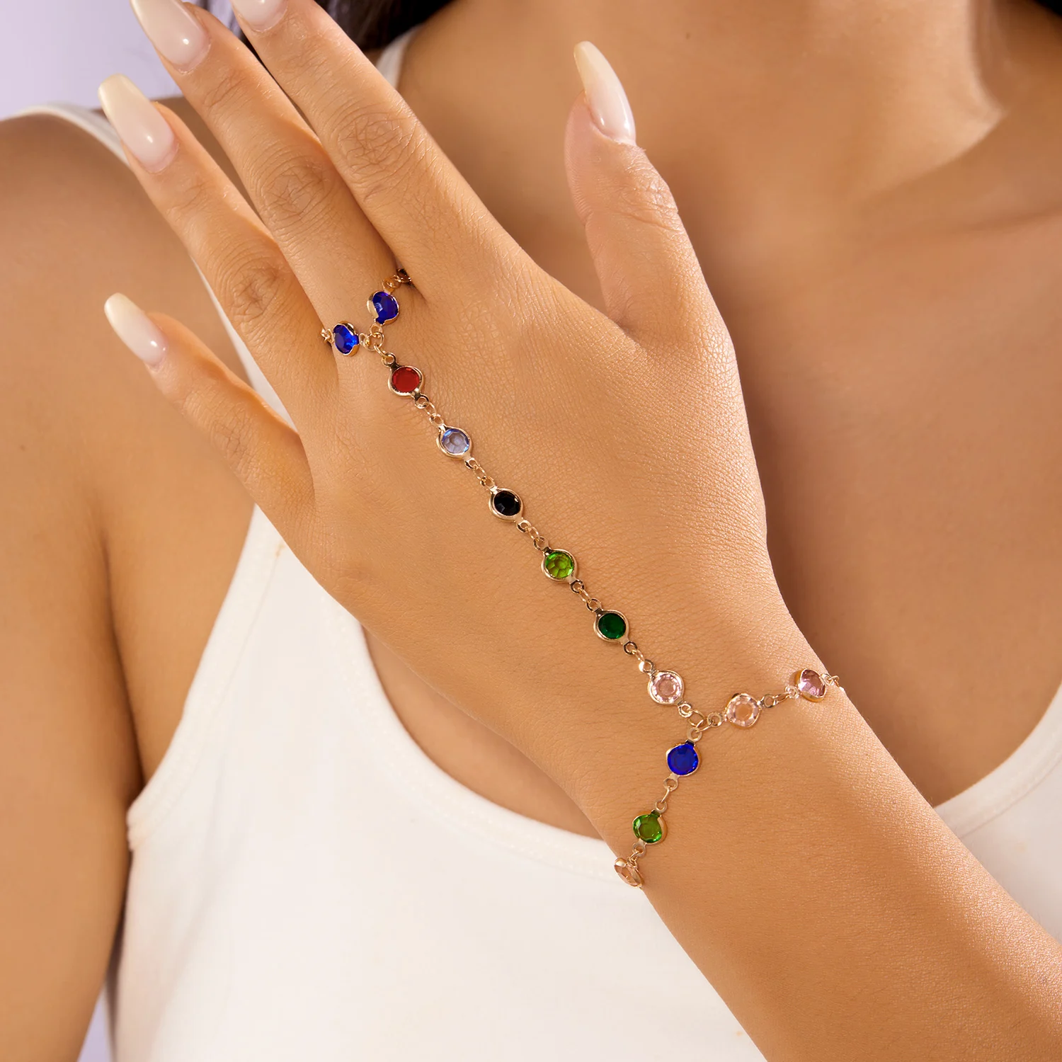 Licht Luxus Bunte Liebe Herz Quaste Kette Ring Mit Armband Link Handgelenk Kette Finger Ringe Für Frauen Hochzeit Schmuck – Detail 4