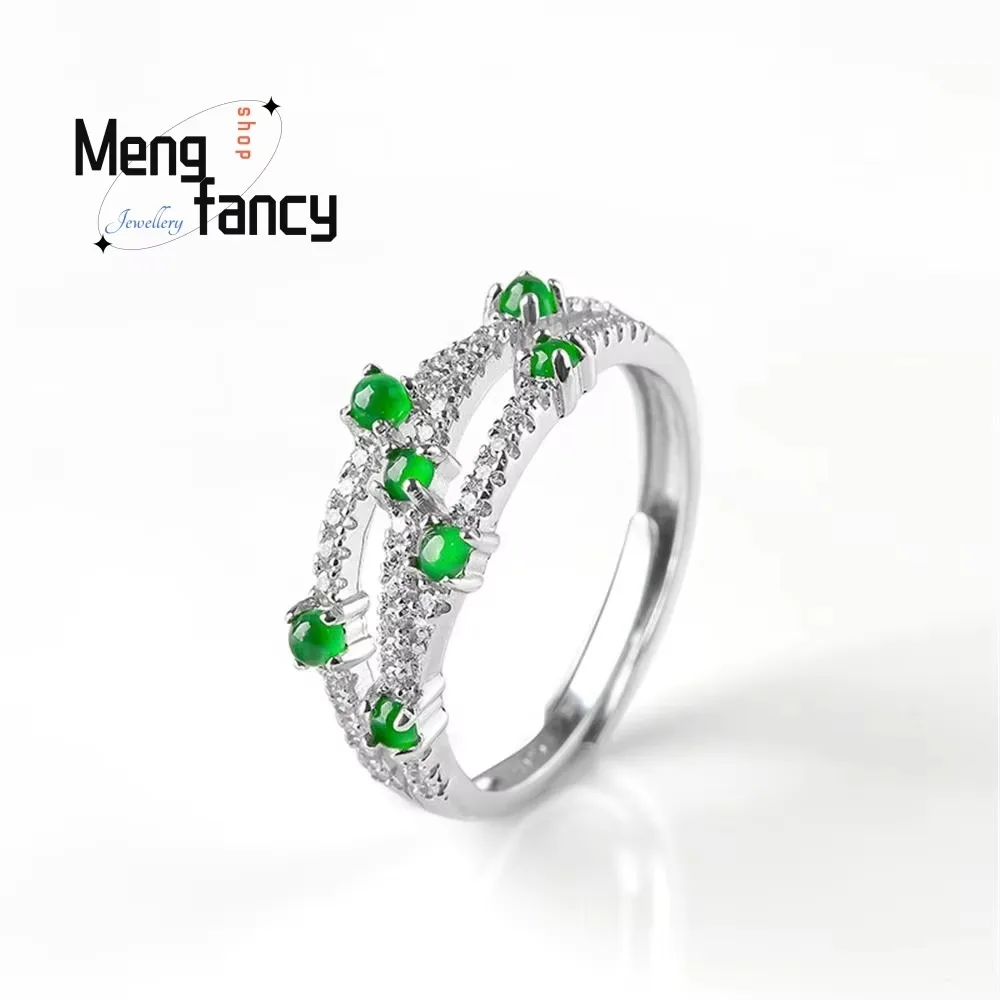 

Натуральный трапециевидный жадеит Ян зеленое кольцо ледяной нефрит S925 серебряная инкрустация регулируемая элегантная изысканная пара роскошные модные украшения