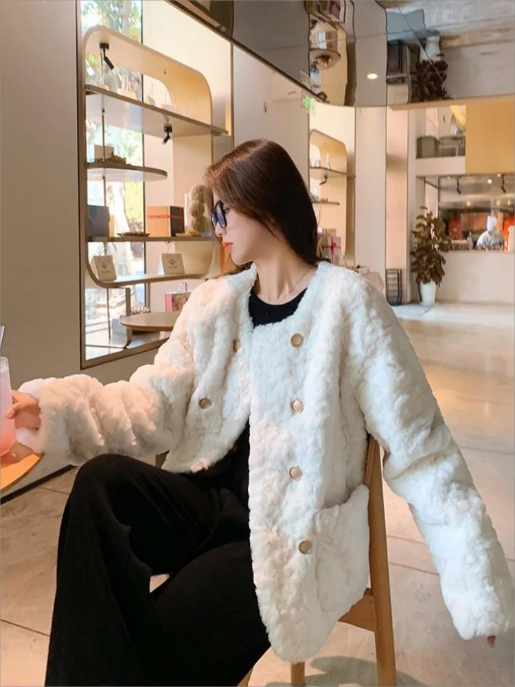 2024 Autumn and Winter New Women Lamb Wool Coat Loose Short Top Thick Warm Cotton Jacket Fashion Outwear Relaxation Outcoat