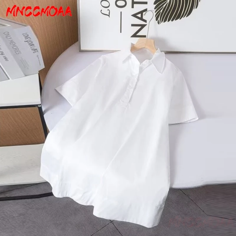 

MNCCMOAA 2024 Spring Summer Women Fashion Short Sleeve A-Line Shirt Dress Female Solid Casual Pullover Dresses