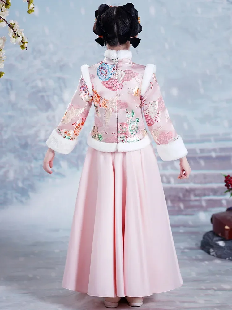 

Princess Winter Warm Chinese Hanfu Dress Girl Christmas Party Clothing Kids Sequin Wedding Dresses Children New Year Costume