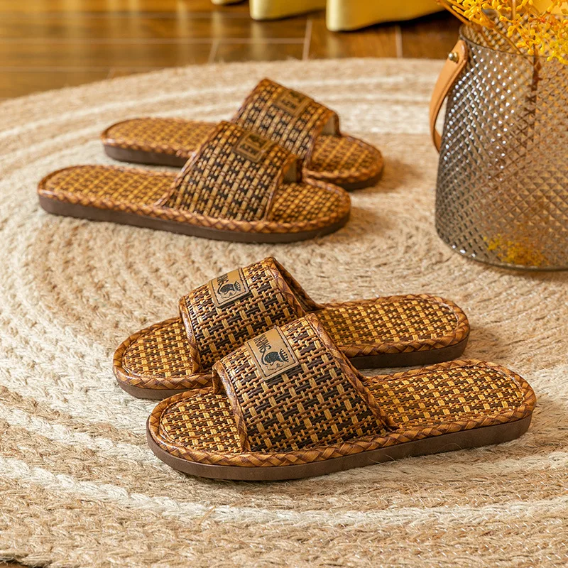 

Household Sandals Home Slippers For Men Women Summer Grass Weaving For Women Indoor Home Linen Anti Slip And Non Smelly Slippers