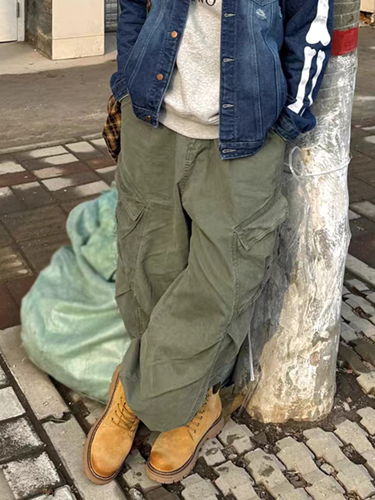 

Мужские складные рабочие брюки, свободные прямые повседневные брюки в стиле ретро, американский хип-хоп, дизайн, деконструкция, модный бренд