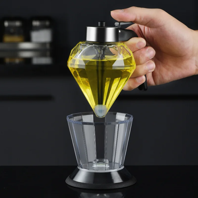 Nordic Household Glass Diamond Oil Pot Sealed Leak-proof Base Soy Sauce Vinegar Bottle Honey Storage Tank Kitchen Supplies 200ml