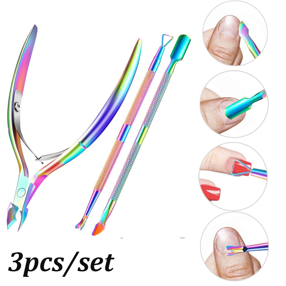 

3 Pcs/Set Professional Stainless Steel Nail Cutter Scissor Nippers Muti Function Cuticle Pusher Remover Nail Care Manicure Kits*