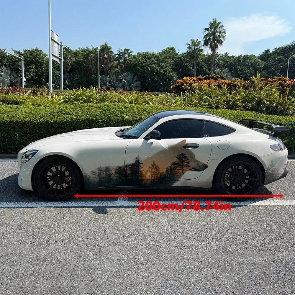 2pcs Wolf Gradient Dusk Scenery Car Side Wraps, Self-Adhesive PVC Waterproof & Scratch-Resistant Stickers, Car Accessory Gift