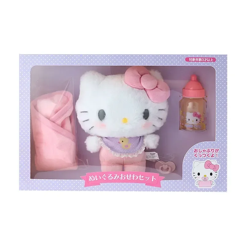 Original New Sanrio Baby Bottle Doll Box Set Hello Kitty Cinnamoroll Melody Plush Customized Products Rooms Decoration Desk Toys