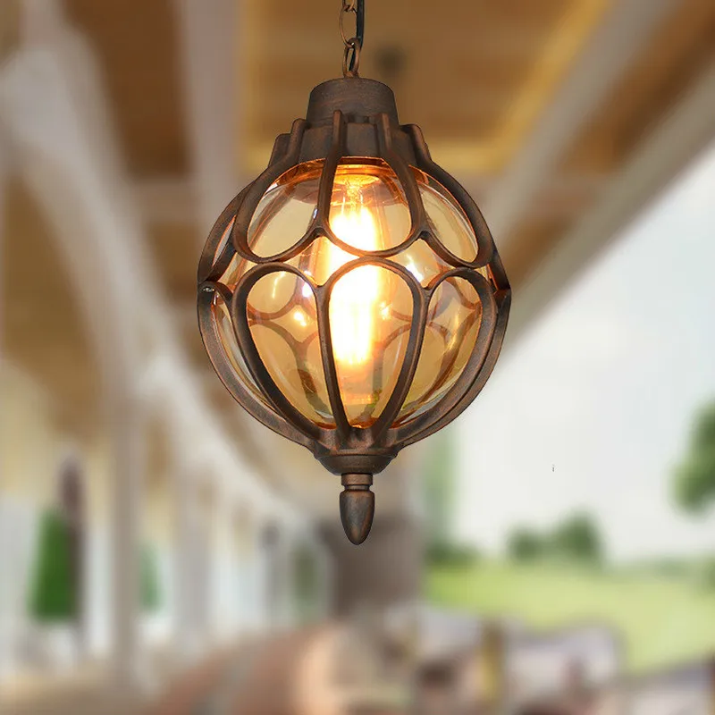 Vintage glass chandeliers ball outdoor pendant lamp balcony grape waterproof aluminum E27 bulb garden hanging lamp loft