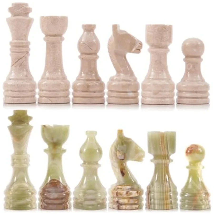 

Marble Chess Pieces 3.5 Inch King for Board Games, Verona and Green Onyx, Handmade, Travel-Friendly Set of 32