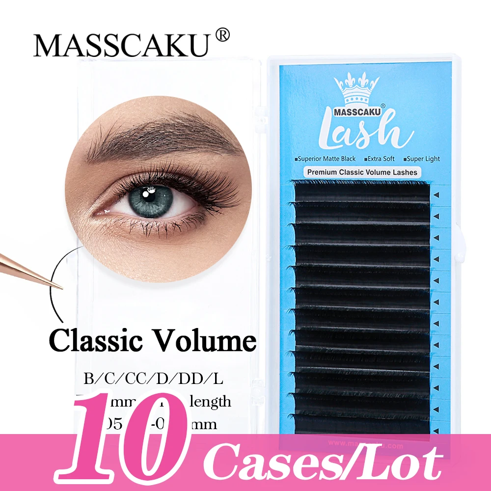 

10cases/lot MASSCAKU Excellent Quality 0.05/0.07/0.10/0.15mm Classic Volume Eyelashes Extension Faux Cils Makeup Supplie Salers