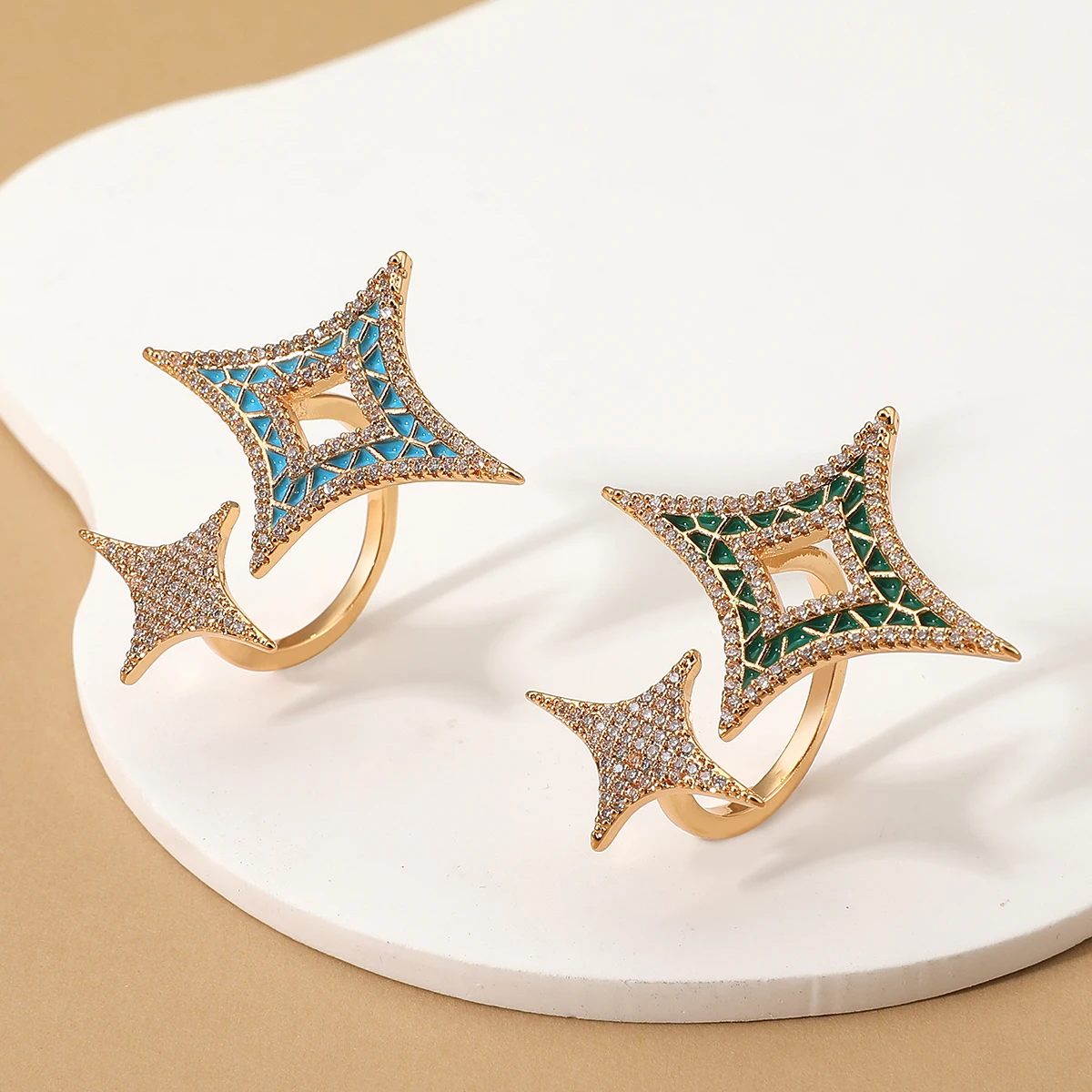 Women Fashion Smart Copper Zircon Geometic Design Open Adjustable Ring Party Wedding Jewelry Ring Accessory