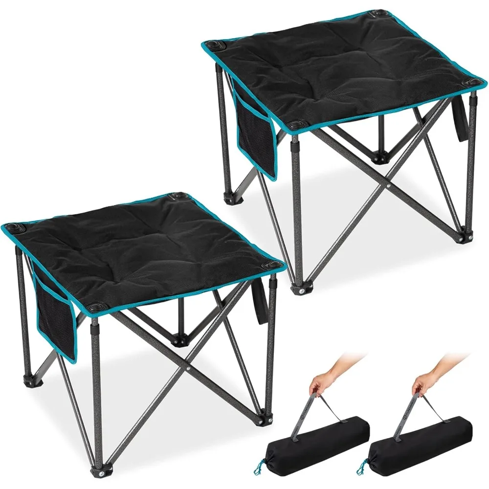 

FUNDANGO Folding Camping Stool, 2 Pack 18.1 Inch Oversized Foot Rest 400 Lbs Heavy Duty Portable Padded Stools Seat Anti-Slip Fo
