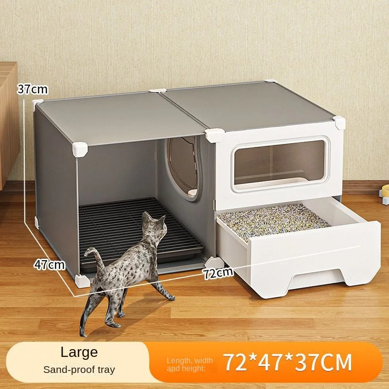 Fully Enclosed Litter Box Corridor Type Large Splash-Proof Drawer Toilet Deodorant Easy to Clean Pet Supplies with Sand Shovel