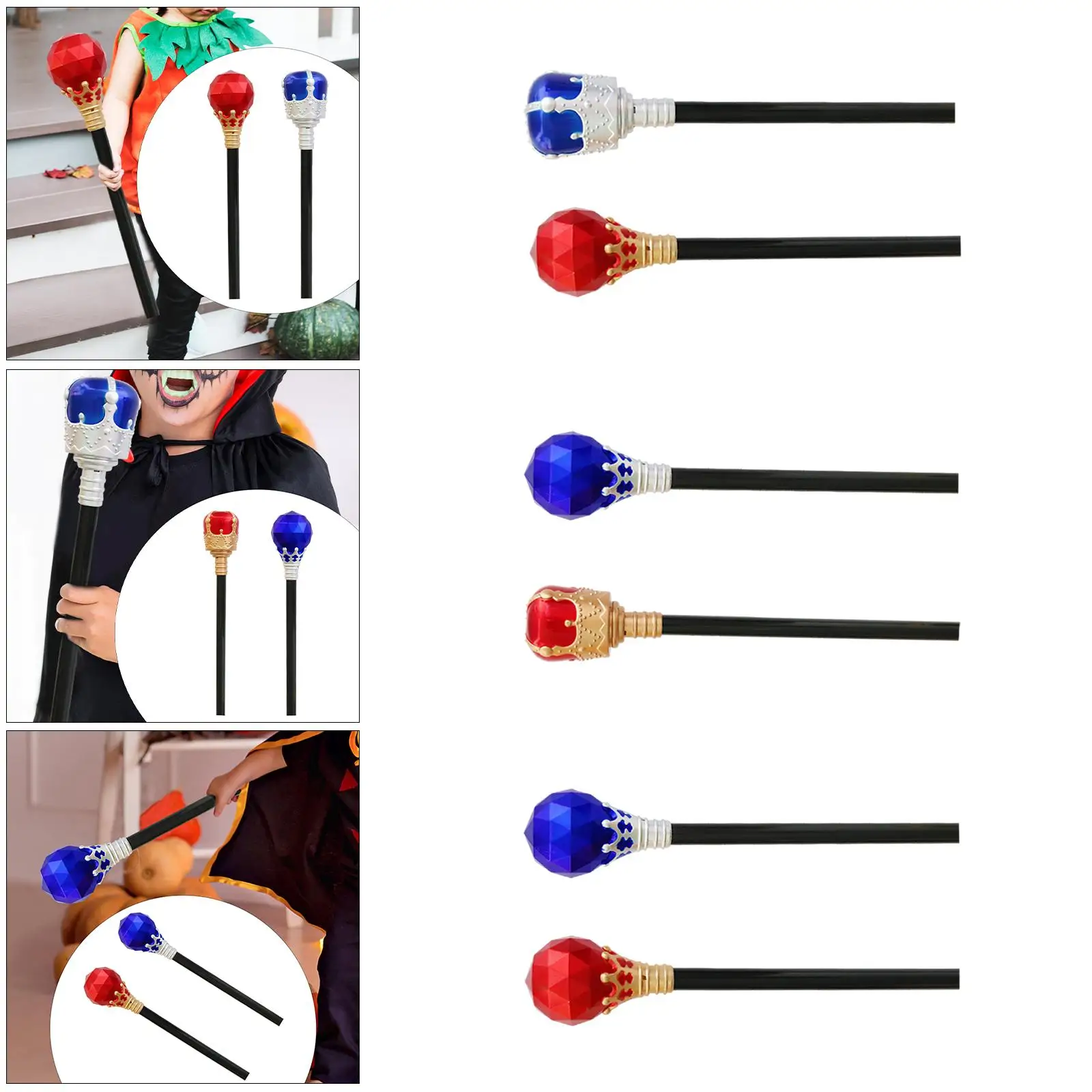 2Pcs Prom King Walking Canes Birthday Party Outfits Accessories Prop for Role Play Halloween King Canes for Men Kids Women