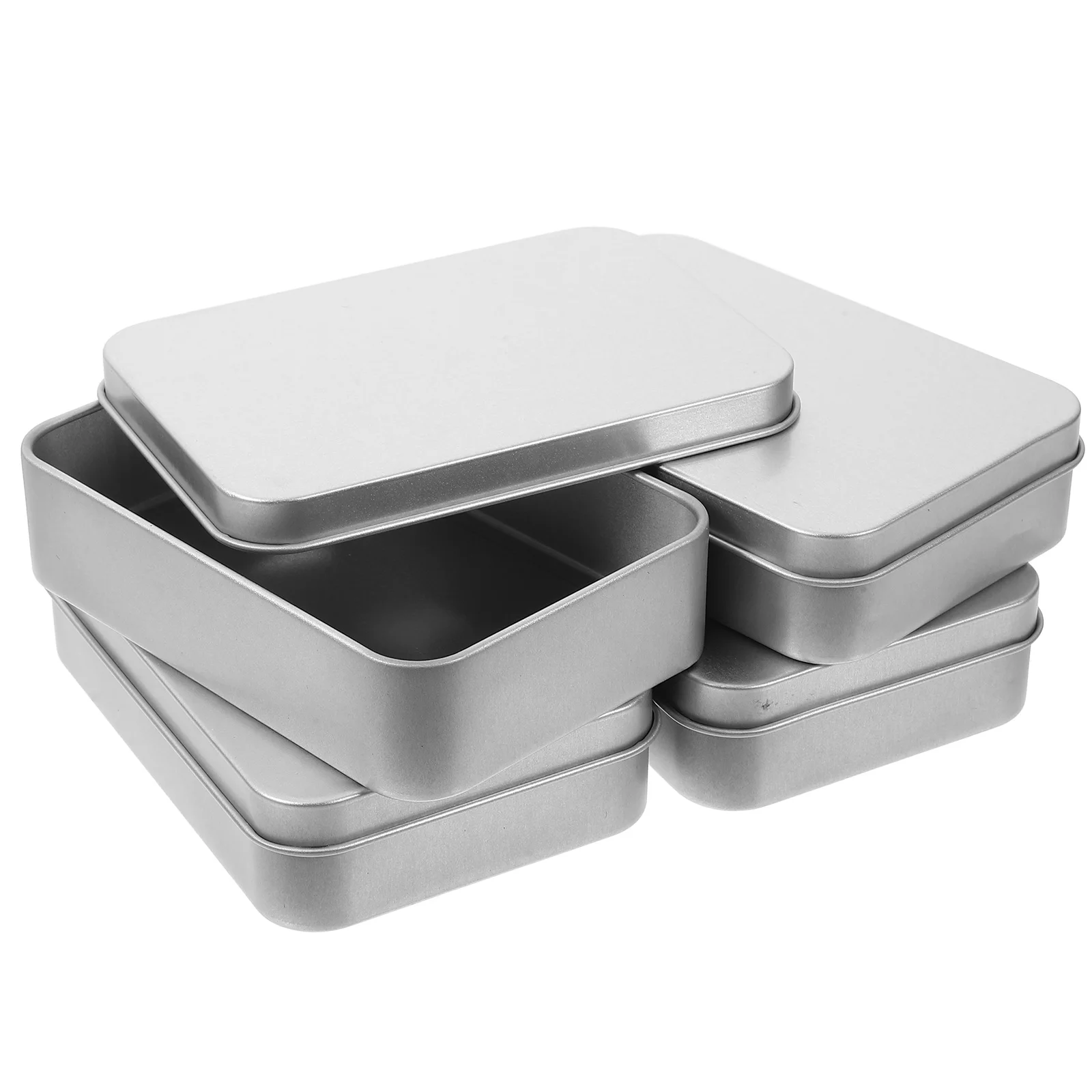 

4Pcs Silver Gift Packaging Boxes Tinplate Containers Empty Metal Tins Hinged Lid Storage Boxes DustProof InsectProof Practical