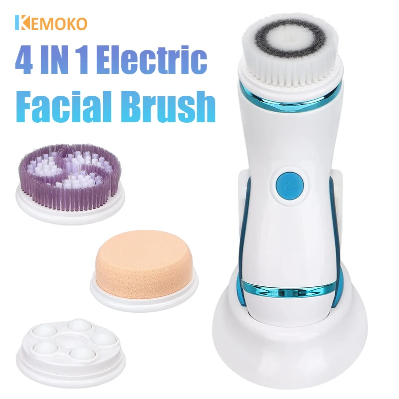 4 in 1 Electric Facial Cleansing Brush Ultrasonic Waterproof Rotate Face Cleaning Device Pore Cleaner Skin Care Rechargeable