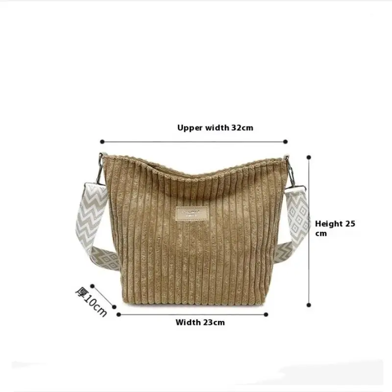 Casual Corduroy Crossbody Bag Large Capacity Commuter Women's Tote Bag Simple Fashion Single Shoulder Bag