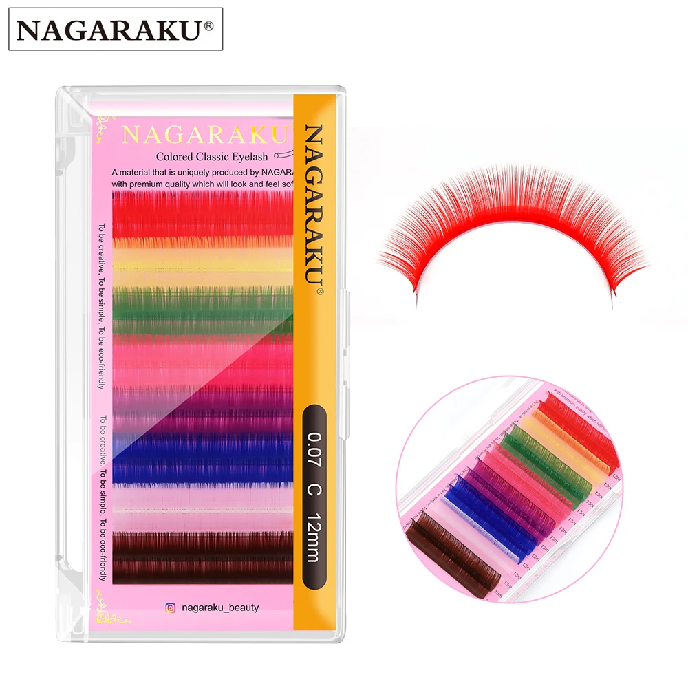 NAGARAKU 16 filas macaron 8 colores extensión de pestañas de color arcoíris pestañas de color visón falso pestañas coloridas maquiagem cilios