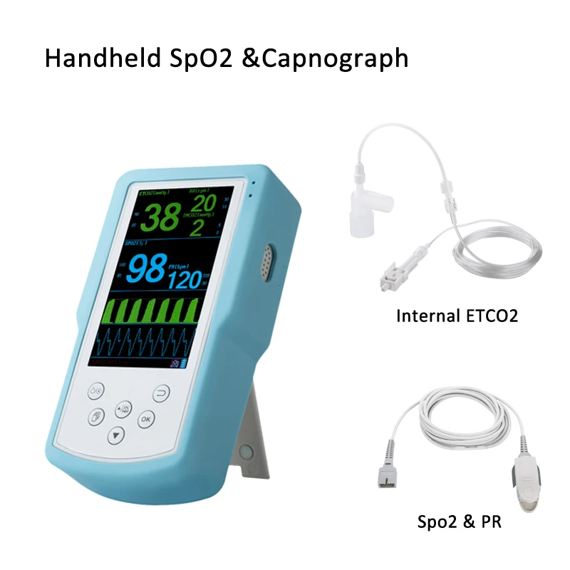 5 Inch Handheld Monitor Pulse Oximeter with Etco2 Sensor and Spo2 Rechargeable Battery