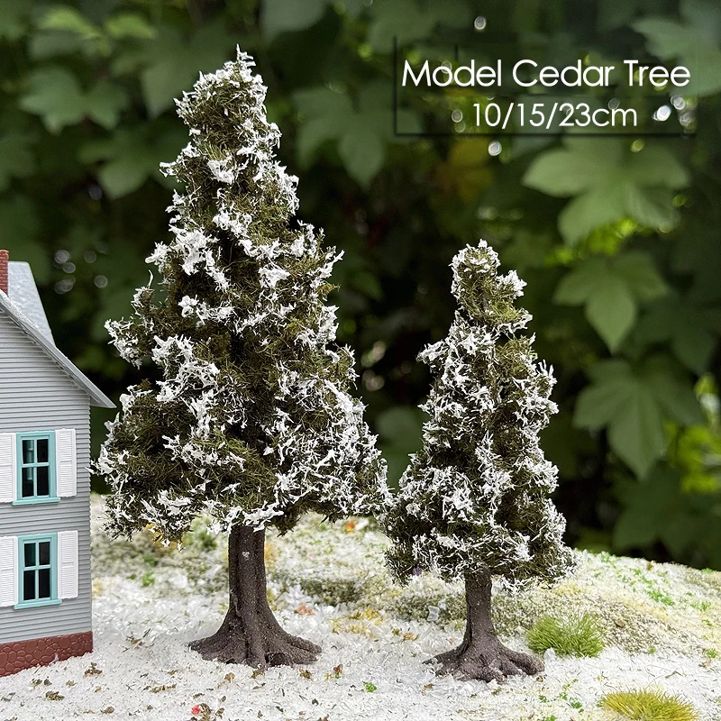 New wire cedar tree model with base 10/15/23cm sandtable model winter landscape Model dark pine tree scale train railroad layout
