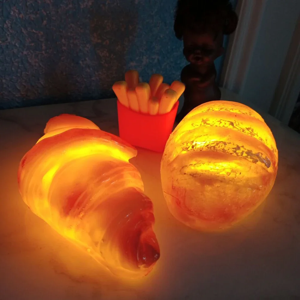 Indoor Night Lights Ornament Bread Shaped LED Night Lamps Simulation Croissant Cross Bread Cake Lamp Decoration for Cake Store