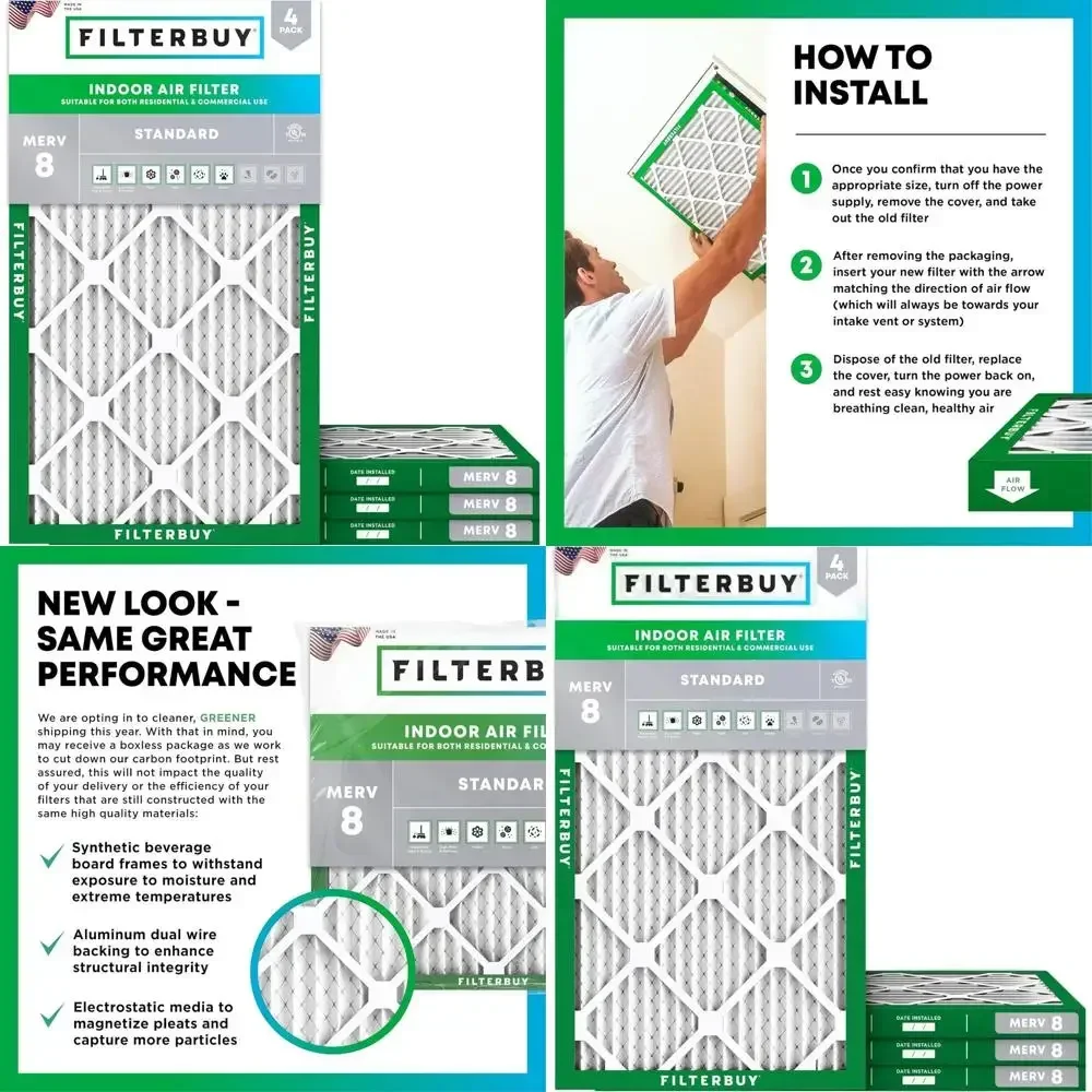 

4-PACK MERV 8 Pleated Air Filters for HVAC Systems - 9.5x17.5x0.75