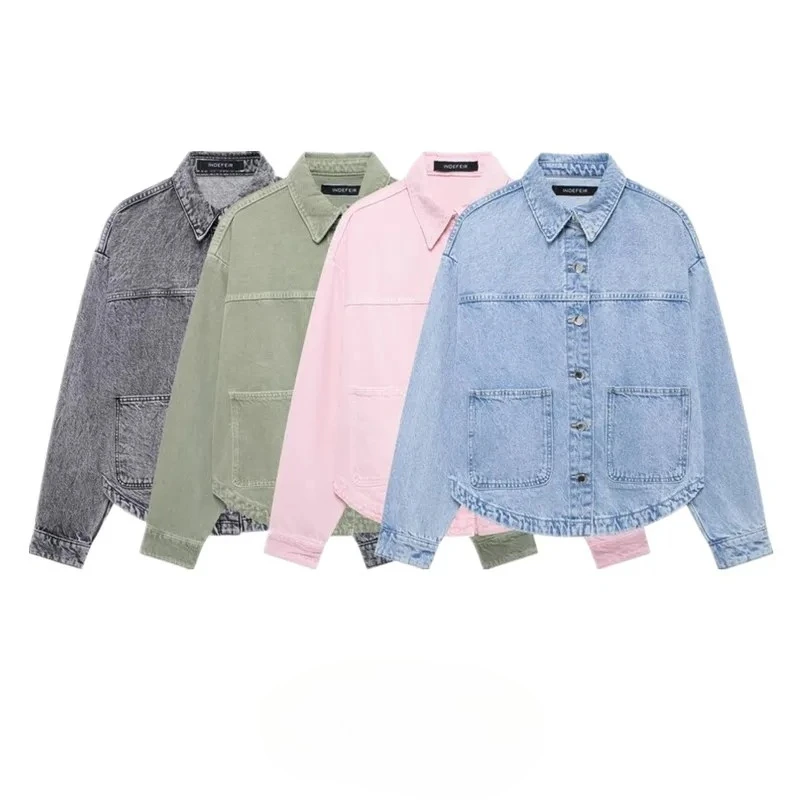 

Autumn New Women Design Cotton Long Sleeve Tops Denim Jackets Outerwear Versatile Loose Fit Female Shirts