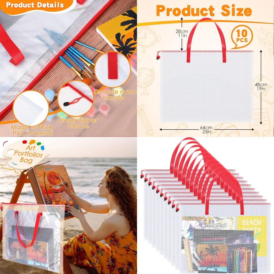 10 шт. 19x25 дюймов прозрачные белые художественные портфели с застежкой-молнией и ручкой для защиты художественных плакатов доски объявлений и