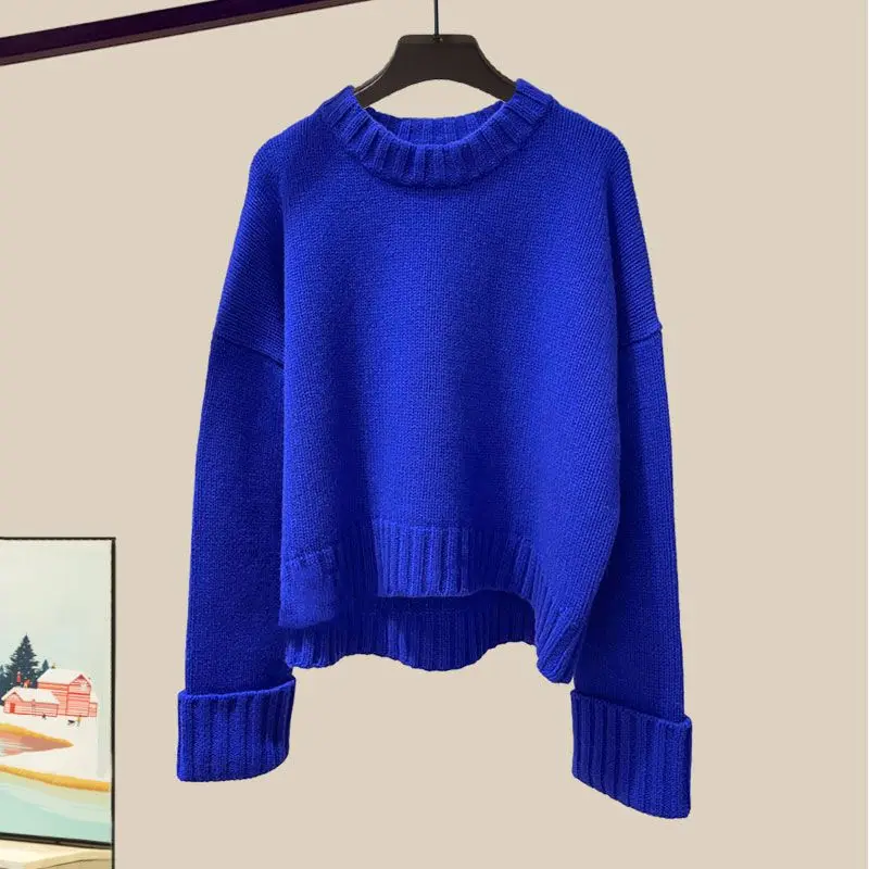 Women's Spring Autumn Outfits 2023 New Korean Fashion Wear Loose Knitted Sweater High Waist Slim Half Skirt Two Piece Set