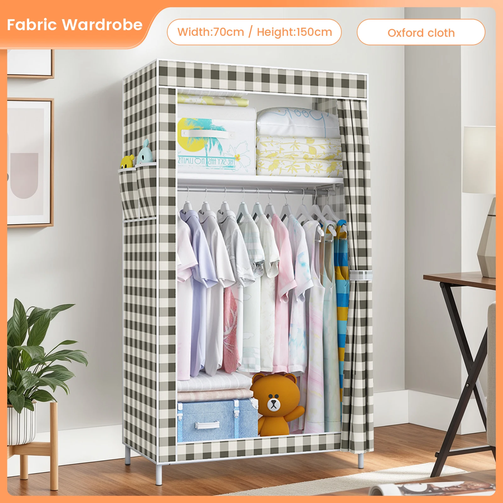 Wardrobe Canvas with Clothes Hanging Rail and Shelves,Portable Fabric Storage Cupboard,Great Foldable wardrobes for Bedroom