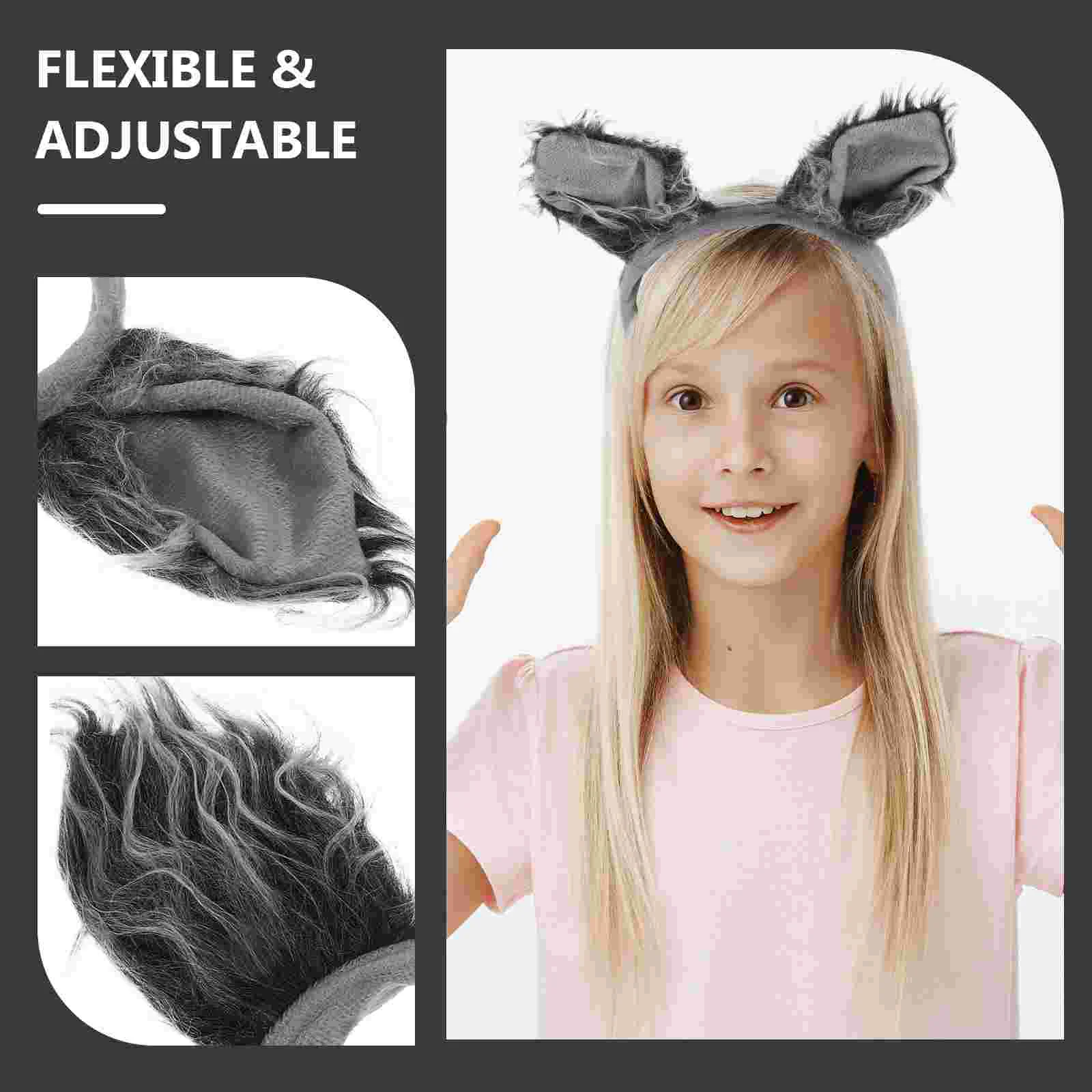 Animals Wolf Ears Costume Hairband Cosplay Accessories for Gloves Grey Tail Child