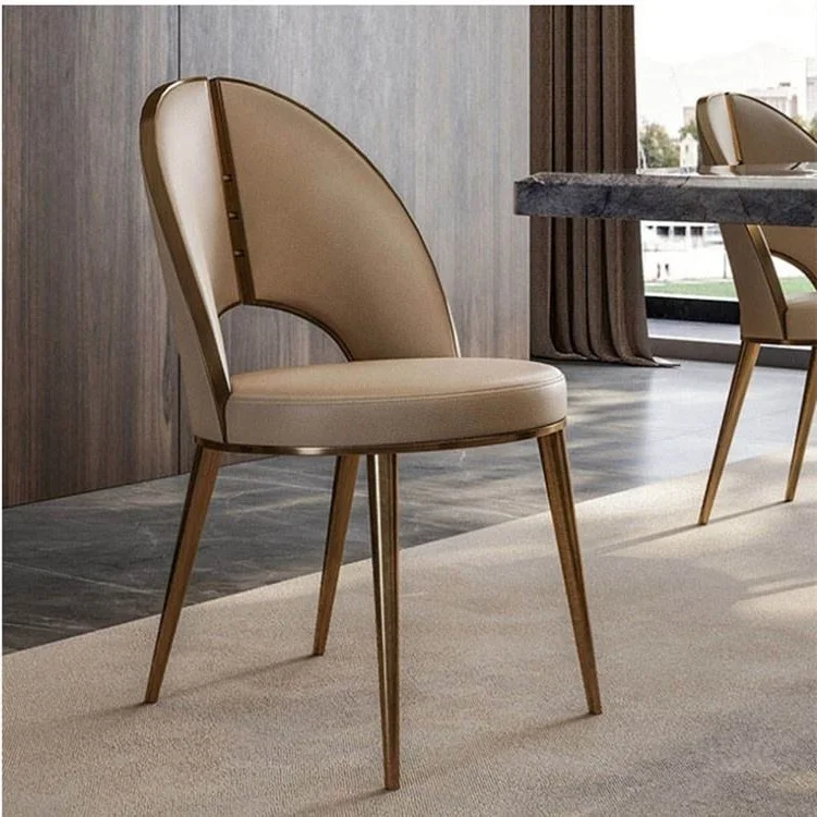 fA- Arrival: Gold Stainless Steel Modern Luxury Kitchen Chairs Italian Upholstered Leather Dining Chairs for Elegant Home Decor·