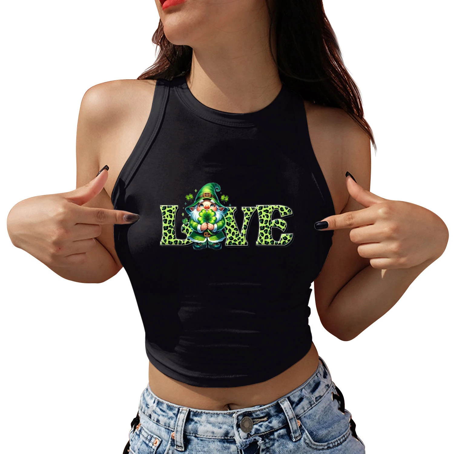 Saint Patrick's Day Lucky Love Printed Crop Tops for Women Sleeveless Shirt Summer Harajuku Female Casual Y2K Tank Tops