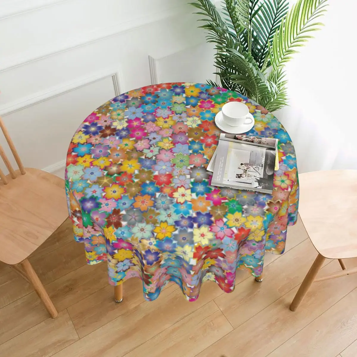 Bright Flowers Tablecloth Cute Floral Print Retro Round Table Cloth For Living Room Dining Table Cover Cheap Table Decoration