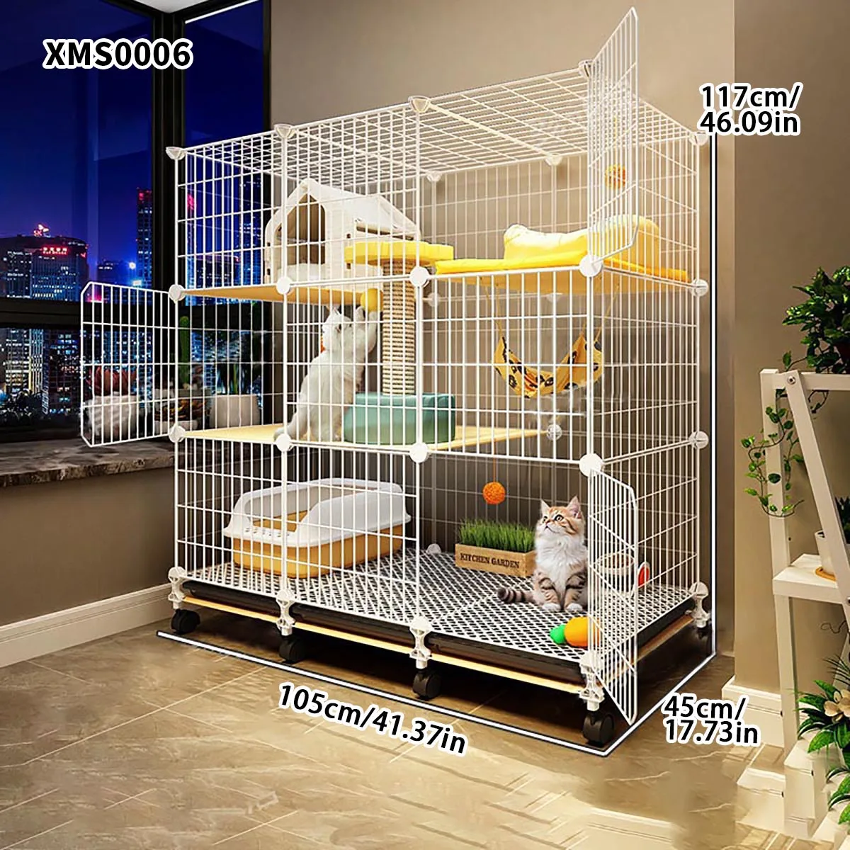 Cat Cage for Home Use, Indoor Double-Layer Villa Cat House, Free Space, Does Not Occupy an Area, Integrated Iron Art Cat Cage