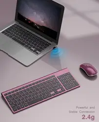 U.S. Layout Wireless Keyboard Mouse Combo,2.4G Compact and Ultra Slim Wireless Keyboard and Mouse for Desktop,TV, PC-Wine Red