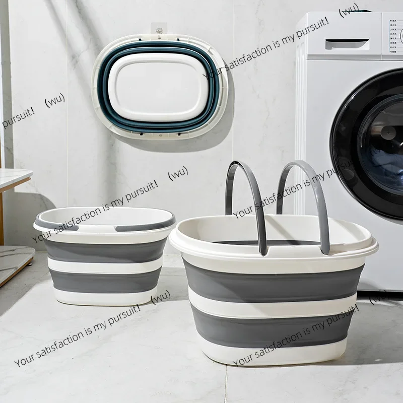 Household foldable mop bucket, square double-handle dormitory, portable storage, multi-functional dirty clothes