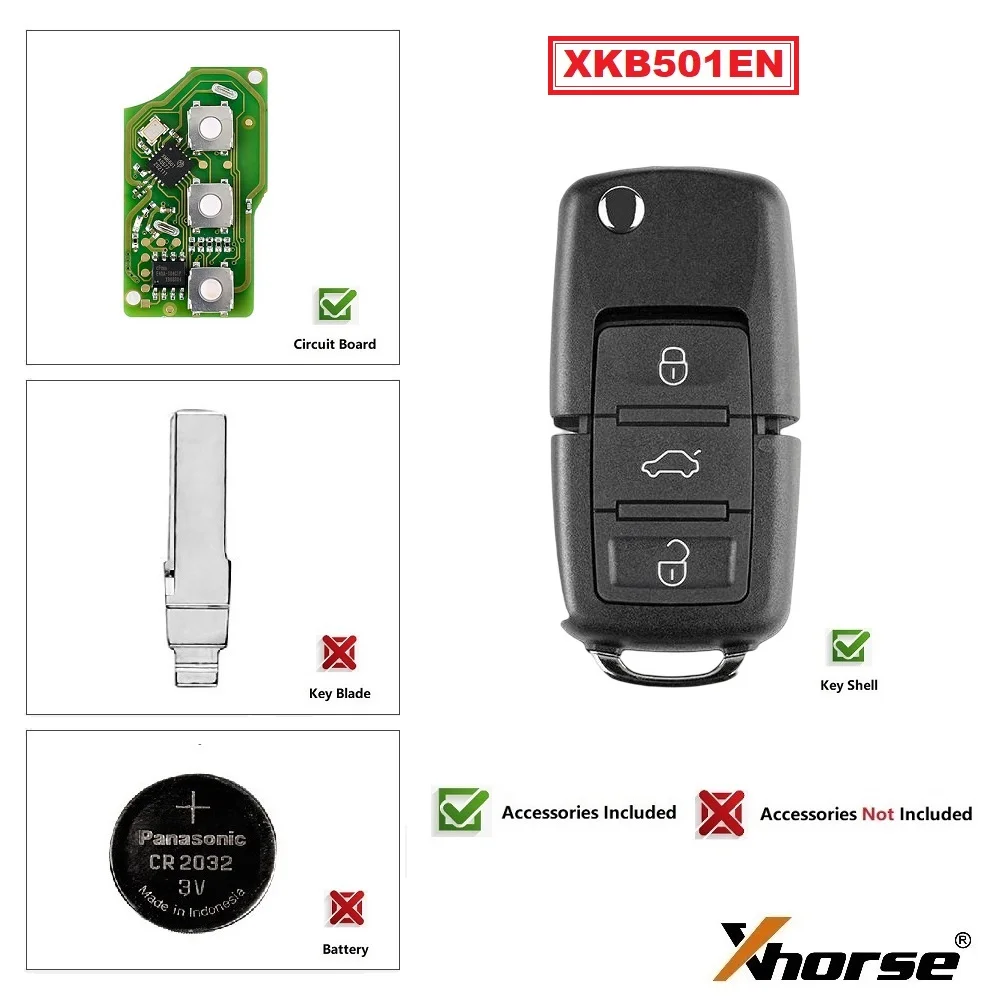 5PCS/LOT For Volkswagen B5 Type Xhorse Wire Remote Key 3 Buttons XKB501EN Work With VVDI Key Tool