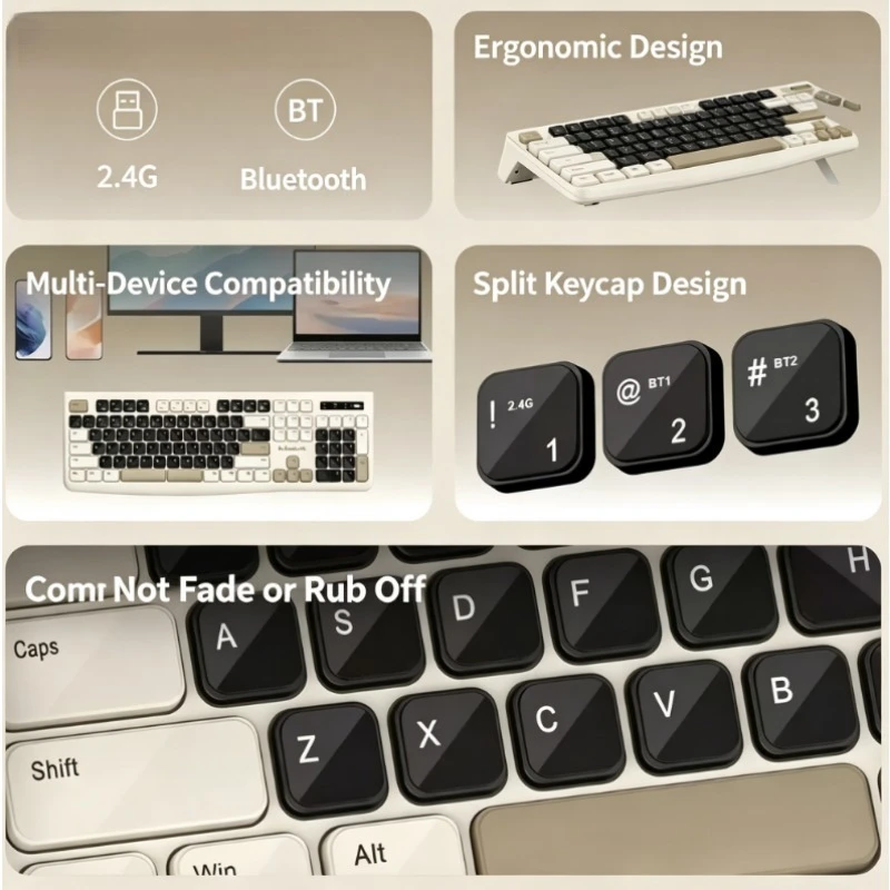 WK900 Dual Mode Wireless Keyboard Mouse Combo Bluetooth 2.4G Silent Click Comfort Typing For Desktop Laptop Office Work