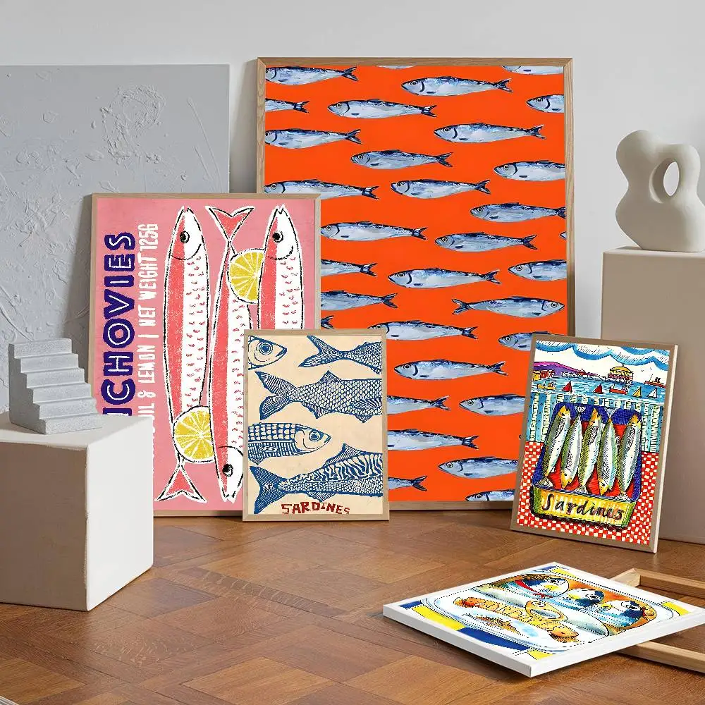 الملونة السردين جراد البحر الأسماك المحيط الحيوان الكلاسيكية أنيمي المشارك ورقة مقاومة للماء ملصق مقهى بار غرفة جدار ديكور