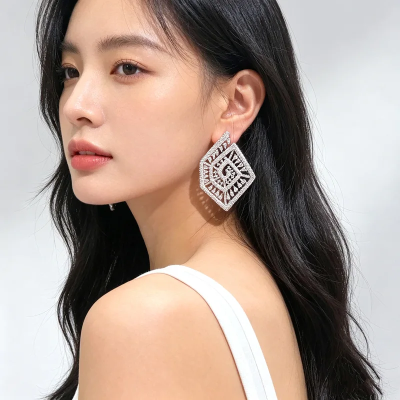 Luxury Hollow Square Stud Earrings Full Micro Paved Cubic Zirconia Geometric Earrings For Women Daily Fashion Jewelry