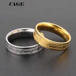 UAGE  Classic Titanium Steel Ring Electrocardiogram Wave heartbeat Ring Wedding Couples Rings Bijouterie for Man or Woman Gift