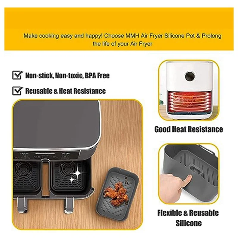 

ABUN-For Ninja DZ201 Foodi 8 Quart Air Fryer Silicone Pot Holder With Heat Resistant Gloves Air Fryer Accessories