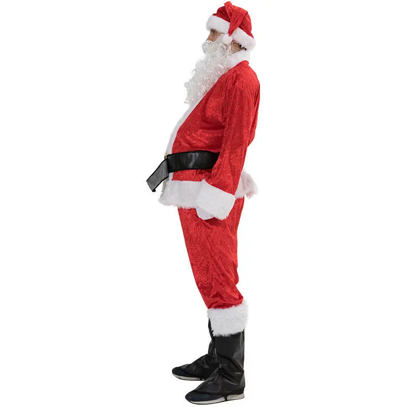 Natal papai noel traje cosplay papai noel roupas fantasia vestido no natal dos homens 5 pçs/lote traje terno para adultos quente