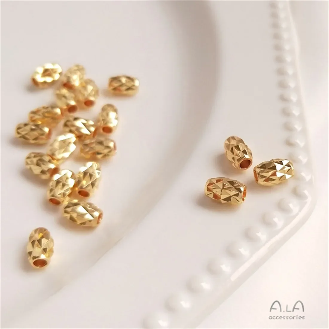 14K Gold-Color Pineapple Beads, Oblong Oval Tube Beads, Faceted Glitter Beads, DIY Bracelets, Necklaces Accessories, Loose Bead