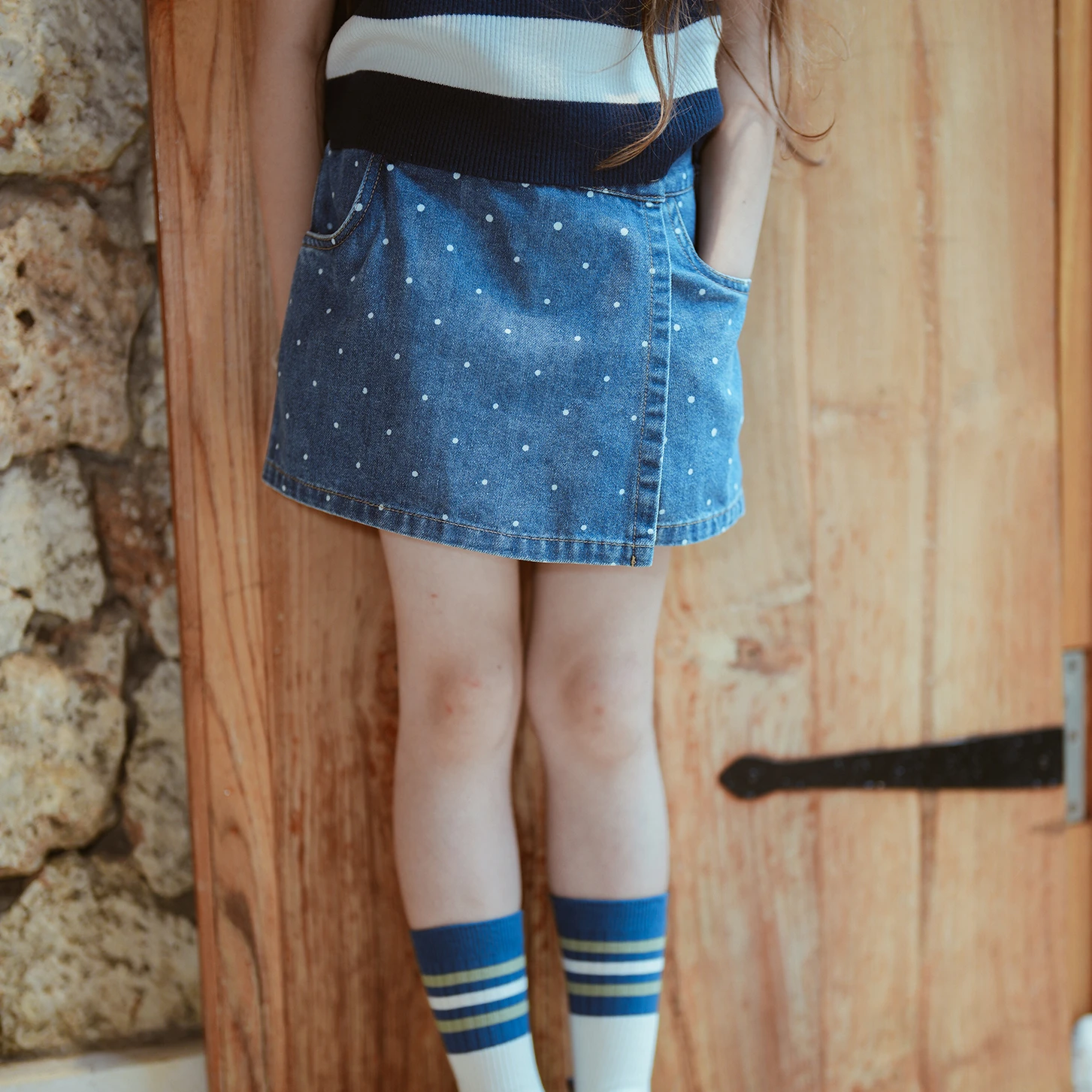 

Girls' Denim Shorts 2024 Summer New Children's Retro Polka Dot Elastic Pants Baby Casual Skirt Pants Jean Shorts