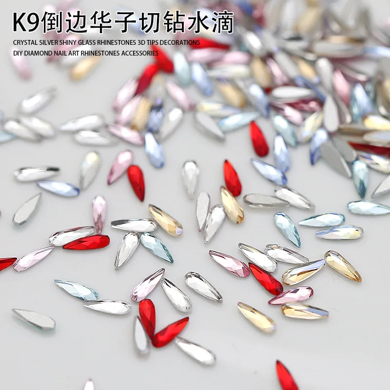 50PCS Sparkle K9 Colorful 2x6mm Drop Almond Chamfered Diamonds Crystal Nail Art Rhinestones Decorations Manicure Pretty Charms