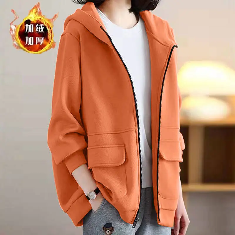 2023 spring women pure colour Hooded jacket female simple literary temperament casual Joker loose slim Korean coat Thin cardigan