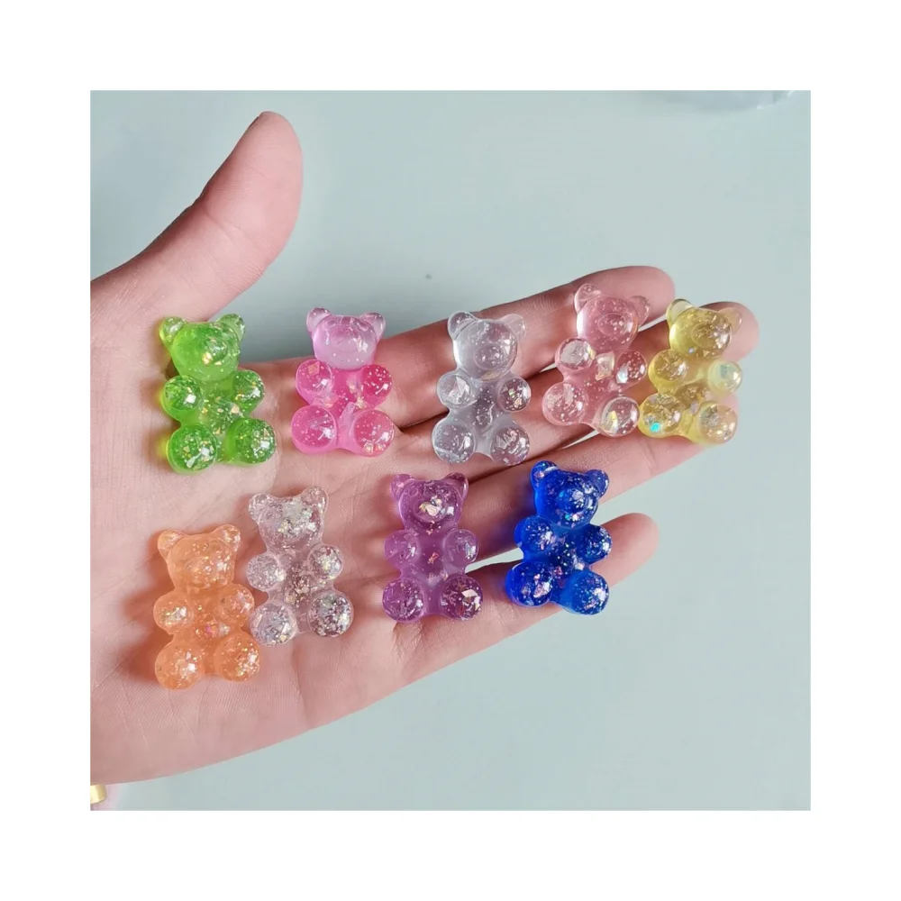 Colorful Cute Large Glitter Sweet Gummy Bear Flatback Resin Cabochons Charms For Headwear Drop Earring Accessories