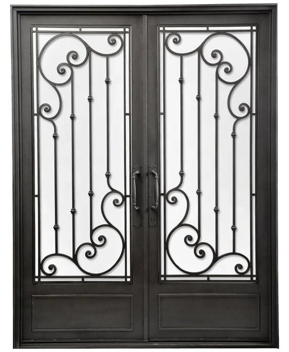 Front DoorSquare Top Wrought Iron French Double Front Entry Doors Iron Exterior Main Entrance Doors